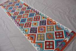 10 Ft Flatweave Runner Rug Afghan Handmade Kilim Rug, Multicolor Wool Geometric Design Turkmen Tribal Oriental Hallway - thumbnail 1