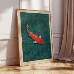 Koi Fish Art Print, Japanese Style Wall Art, Minimalist Ocean Poster, Red Artwork, Zen Nature Decor For Modern Home - thumbnail 2