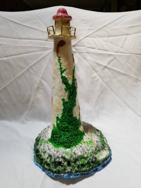 Handmade Weathered Lighthouse With Land Base - image 1