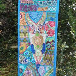 Indian Embroidered Table Runner, Vintage Sari Patchwork Tapestry, Boho Wall Hanging - 20x60 - thumbnail 2