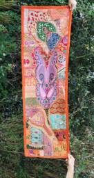 Indian Embroidered Table Runner, Vintage Sari Patchwork Tapestry, Boho Wall Hanging - 20x60 - thumbnail 1