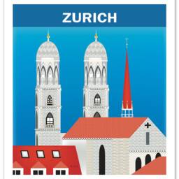 Zurich Skyline Art Print, Grossm??nster, Art, Swiss Wall Switzerland City Poster Style E8-O-Zur - thumbnail 3