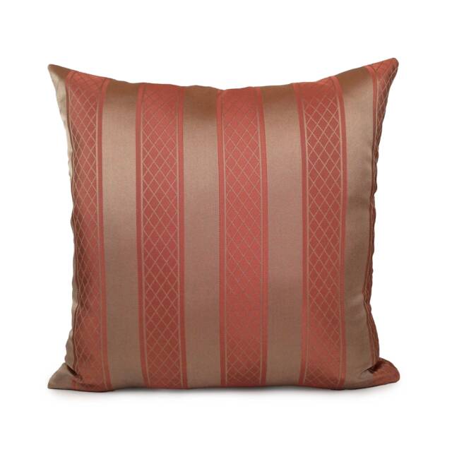 Tan & Salmon Pink Pillow, Striped Throw Pillow Cover, Decorative Cushion Accent Silk Blend Pillow - image 1