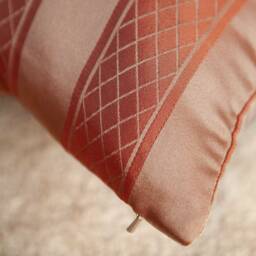 Tan & Salmon Pink Pillow, Striped Throw Pillow Cover, Decorative Cushion Accent Silk Blend Pillow - thumbnail 3