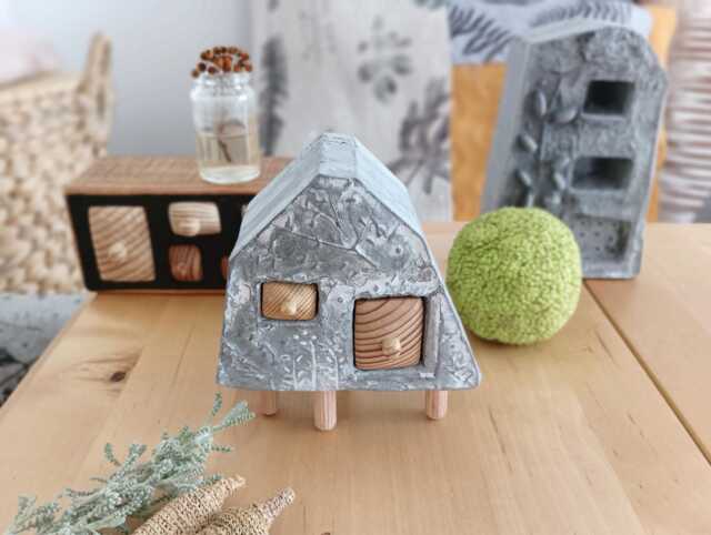 Concrete House With Drawers, Wood & Concrete Art, Cement Home Decoration - image 1