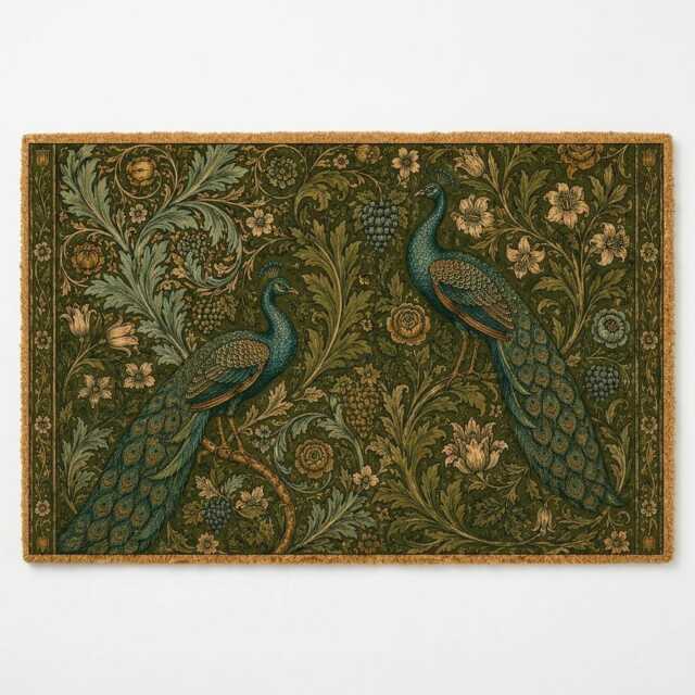 Peacock Garden Doormat - Walter Crane Arts & Crafts Coir Welcome Mat - image 1
