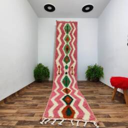 Handwoven Beni Ourain Runner Rug Pink & Red Berber Design - thumbnail 2