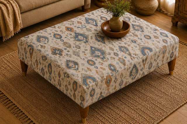 Handmade Ottoman Coffee Table Bench - Moroccan Tribal Fabric Tan - image 1