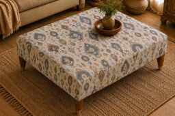 Handmade Ottoman Coffee Table Bench - Moroccan Tribal Fabric Tan