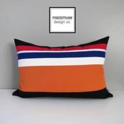 Nautical Outdoor Sunbrella Pillow Cover in Modern Color Block, Orange & Red Cushion Covers For Boat/Patio Pool Lounge, Chester - thumbnail 1