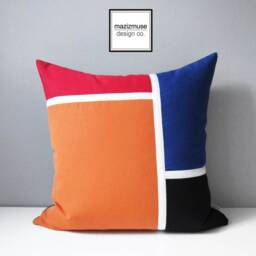 Nautical Outdoor Sunbrella Pillow Cover in Modern Color Block, Orange & Red Cushion Covers For Boat/Patio Pool Lounge, Chester - thumbnail 4
