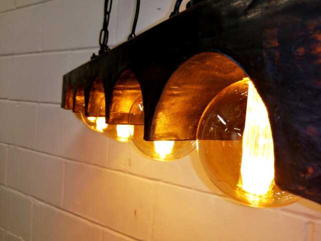 Industrial Beam Chandelier Copper, Wood & Iron Rustic Light Fixture - image 1