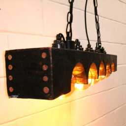 Industrial Beam Chandelier Copper, Wood & Iron Rustic Light Fixture - thumbnail 3