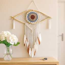 Evil Eye Dream Catcher Macrame Bamboo Wall Hanging Boho Bedroom Decor - thumbnail 2