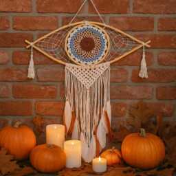 Evil Eye Dream Catcher Macrame Bamboo Wall Hanging Boho Bedroom Decor - thumbnail 3