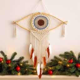 Evil Eye Dream Catcher Macrame Bamboo Wall Hanging Boho Bedroom Decor - thumbnail 4