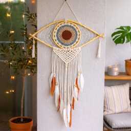 Evil Eye Dream Catcher Macrame Bamboo Wall Hanging Boho Bedroom Decor - thumbnail 1