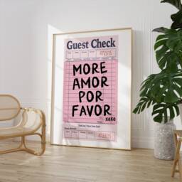 Guest Check Poster - More Amor Por Favor Love Print Handwriting Wall Art Aesthetic Trendy Retro - thumbnail 2