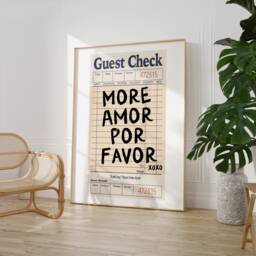 Guest Check Poster - More Amor Por Favor Love Print Handwriting Wall Art Aesthetic Trendy Retro - thumbnail 1