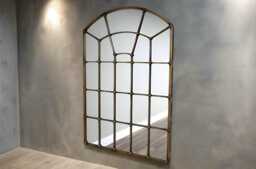 Large Arched Antiqued Gold Metal Framed Wall Mirror Hall - Lounge Bedroom Big Mirror. H132 W92cm. Neutral Home Decor. Home Delivery - thumbnail 1
