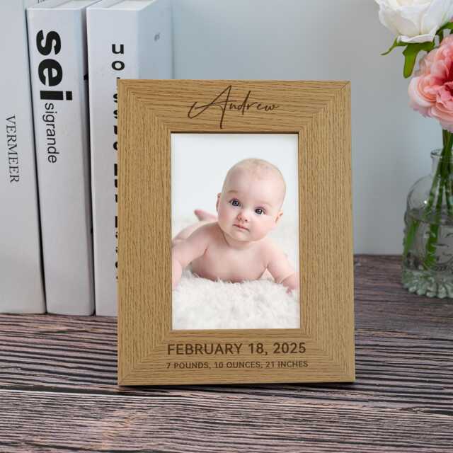 Personalised Baby Photo Frame, Newborn New Christmas Gifts, Custom Engraved Birth Info Picture Announcement Keepsake Gift - image 1