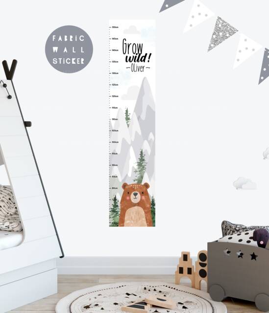 Woodland Bear Fabric Height Chart Wall Decal Nursery Decor - image 1