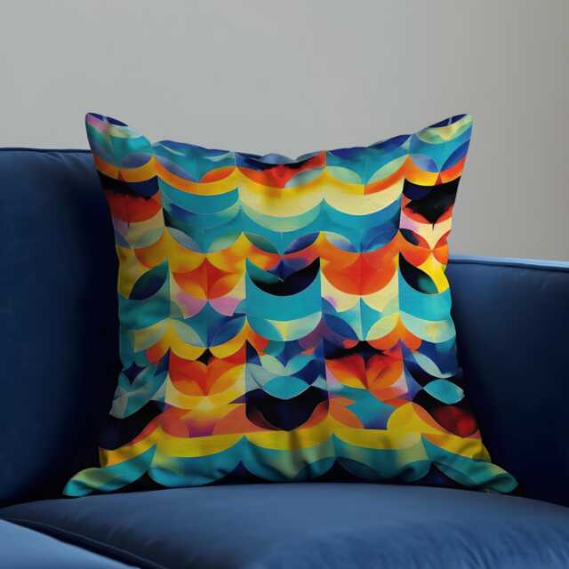 Colorful Geometric Cushion Cover, Bold Abstract Pillow Cover in Rainbow Tones, Modern Vibrant Pillowcase, Multicoloured Throw Case - image 1
