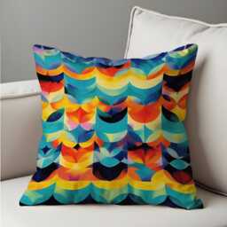 Colorful Geometric Cushion Cover, Bold Abstract Pillow Cover in Rainbow Tones, Modern Vibrant Pillowcase, Multicoloured Throw Case - thumbnail 4
