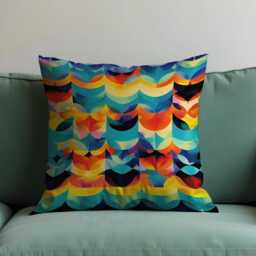 Colorful Geometric Cushion Cover, Bold Abstract Pillow Cover in Rainbow Tones, Modern Vibrant Pillowcase, Multicoloured Throw Case - thumbnail 3