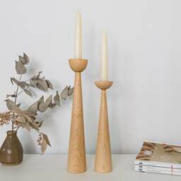 Victoria Maple Set Of 2 Handturned Minimalist Wood Candlestick Candle Holder Mid-Century Modern Scandinavian Mother's Day Hygge Simple - thumbnail 3