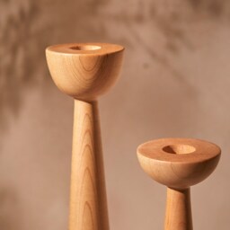 Victoria Maple Set Of 2 Handturned Minimalist Wood Candlestick Candle Holder Mid-Century Modern Scandinavian Mother's Day Hygge Simple - thumbnail 2