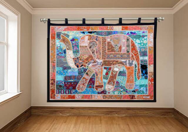 Elephant Tapestry Vintage Patchwork, Bohemian Wall Hanging - 80x100 Inches - image 1