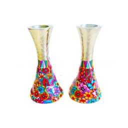 Colorful Shabbat Candlesticks Holders, Jewish Candlestick, Judaica, Gift - thumbnail 2