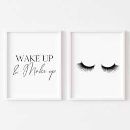 Eyelash Prints Set Wake Up & Make Up, Bedroom Unframed Wall Art - thumbnail 2