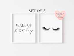 Eyelash Prints Set Wake Up & Make Up, Bedroom Unframed Wall Art - thumbnail 1