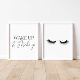Eyelash Prints Set Wake Up & Make Up, Bedroom Unframed Wall Art - thumbnail 3