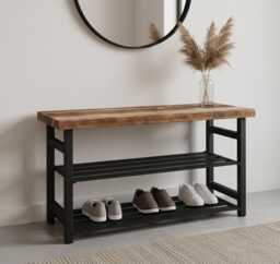 Industrial Entryway Bench With Shoe Storage, Rustic Metal & Wood Rack, Modern Loft Mudroom Furniture, Handmade Hallway Seating