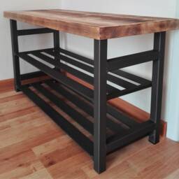 Industrial Entryway Bench With Shoe Storage, Rustic Metal & Wood Rack, Modern Loft Mudroom Furniture, Handmade Hallway Seating - thumbnail 3