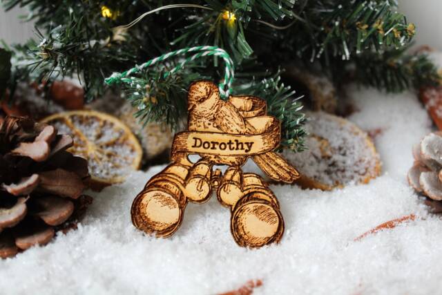 Personalised Bird Watcher Christmas Gift Ornament Twitcher Wood Custom Bauble Laser Engraved Rustic Wooden Name Watching Decoration Irish - image 1