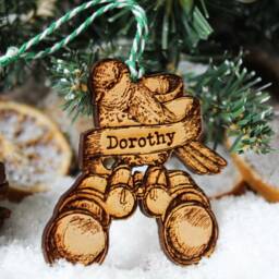 Personalised Bird Watcher Christmas Gift Ornament Twitcher Wood Custom Bauble Laser Engraved Rustic Wooden Name Watching Decoration Irish - thumbnail 2