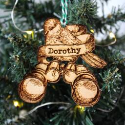 Personalised Bird Watcher Christmas Gift Ornament Twitcher Wood Custom Bauble Laser Engraved Rustic Wooden Name Watching Decoration Irish - thumbnail 3