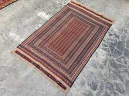 3'10x6'4Ft Brown Afghan Kilim Rug - Vintage-Style Wool Flatweave With Tribal Stripes Beautiful Boho Area For Living Room Or Home - thumbnail 1