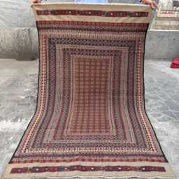 3'10x6'4Ft Brown Afghan Kilim Rug - Vintage-Style Wool Flatweave With Tribal Stripes Beautiful Boho Area For Living Room Or Home - thumbnail 2