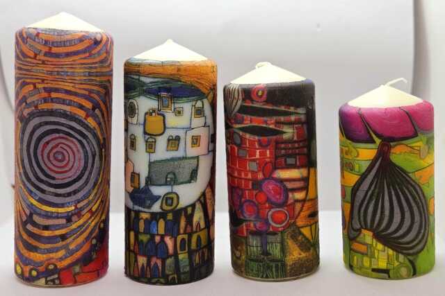 Hundertwasser Decoupage Pillar Candles Abstract Art Home Decor, Set Of 4 - image 1