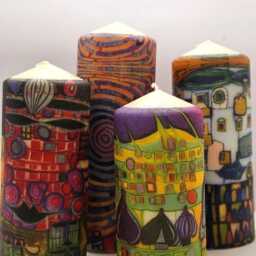 Hundertwasser Decoupage Pillar Candles Abstract Art Home Decor, Set Of 4 - thumbnail 3