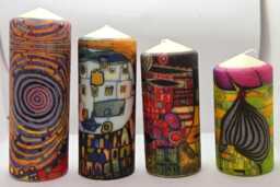 Hundertwasser Decoupage Pillar Candles Abstract Art Home Decor, Set Of 4 - thumbnail 1