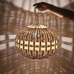 Wicker Ball Pendant Light, Straw Lampshade - thumbnail 4