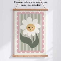 Cute Daisy Flower Wall Art Print - Smiley Floral Nursery Decor Whimsical Botanical Illustration Kids Room, Playroom, Baby Shower Gift - thumbnail 2