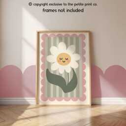 Cute Daisy Flower Wall Art Print - Smiley Floral Nursery Decor Whimsical Botanical Illustration Kids Room, Playroom, Baby Shower Gift - thumbnail 3