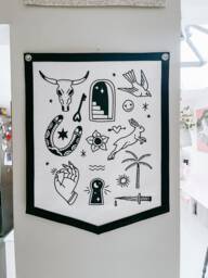 Boho Desert Mystic Wall Hanging Banner Flag/Road Trip Travel Joshua Tree Mystical Tattoo Flash Bohemiam Decor Surf Cowgirl - thumbnail 1